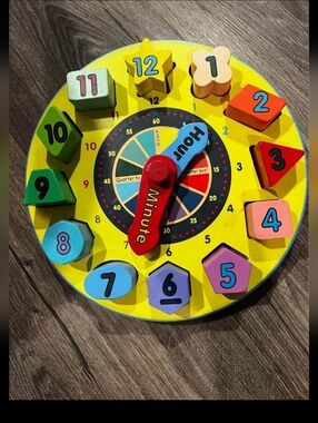 Melissa And Doug Wooden Teaching Clock Toy for Kids - Yellow